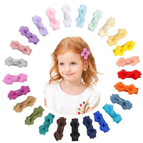 Jollybows 25 Piezas Horquillas Pelo Bebe Niña, 1,57 pulgadas / 4 cm Pinzas Pequeñas Pelo Mini Grosgrain Ribbon Accesorios Pelo para bebé y niña