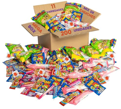 Mega Pack 200 Chuches y Golosinas Golominas Gusanitos | Caramelos Surtidos Envuelto Individualmente | Ideal para Cumpleaños, Piñatas, Fiestas Infantiles y Navidad | Hasta 20 Bolsas
