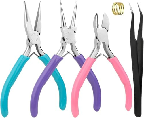 CoKeeSun 3 Pinces à Bijoux, Trousse Outils de Fabrication de Bijoux, avec Coupe-fil, Ouvre-anneau, Nez aiguille/chaîne, Pincettes pour Fabrication, pour DIY artisanat, réparation et enroulage de fil