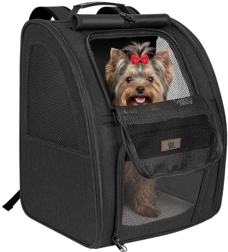 Aystkniet Katzenrucksack & Hunderucksack bis 10kg, Große Haustier Transporttasche mit 270° Belüftung, 3 Öffnungen, Faltbar, Atmungsaktiv für Reisen, Wandern, Flugzeug & Tierarzt