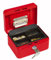 Wedo 145102H Geldkassette (aus pulverbeschichtetem Stahl, versenkbarer Griff, Geldnoten- und Belegeklammer, 4-Fächer-Münzeinsatz, Sicherheits-Zylinderschloss, 15,2 x 11,5 x 8,0 cm) rot