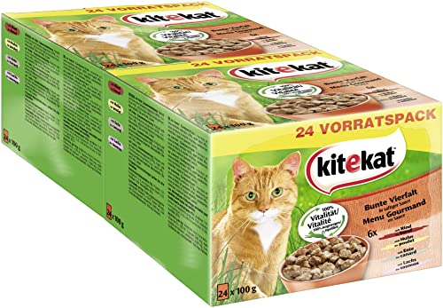 Kitekat Katzenfutter Nassfutter Bunte Vierfalt in Sauce, 48 Portionsbeutel (2 x 24 x 85g)