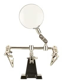 SALKI | Support à Deux Bras | en Métal de Type Universel pour Fer a Souder Électrique avec Loupe Intégrée et Bras Articulé | Vert