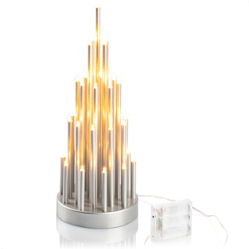 com-four® Piramide luminosa LED, ponte luminoso con 33 LED bianco caldo e timer, arco decorativo per davanzali e tavoli, illuminazione a batteria (1 pezzo - moderno)
