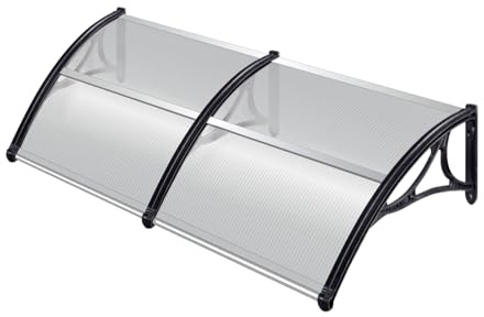 TRUTZHOLM Überdachung Vordach 100 x 200 cm Schwarz Haustürdach Haustür Pultvordach Kunststoff Alu Leisten Wetterschutz Eingangsbereich