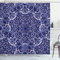ABAKUHAUS Mystik Duschvorhang, Böhmische Blumenkreis, Stoffliches Gewebe Badezimmerdekorationsset mit Haken, 175 x 180 cm, Weiß Blau Lila
