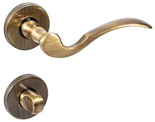 JUVA Türgriff Zimmertür Rosetten-Garnitur Vintage Türbeschlag Antik Messing brüniert - Löffel | WC - Badezimmer | Türklinke für Türstärke 35 – 47 mm | 1 Set - Türgarnitur inkl. Befestigungsmaterial