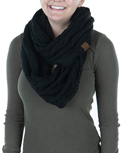 Funky Junque Infinity Scarf for Women – Oversized Chunky Cable Knit Warm Winter Women's Infinity Neck Scarves Circle Wrap - Black