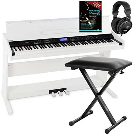 FunKey DP-88 II Digitalpiano Set (88 anschlagsdynamische Tasten, 360 Sounds, 160 Styles, MP3-Player, inkl. Keyboardbank, Kopfhörer und Klavierschule) weiß