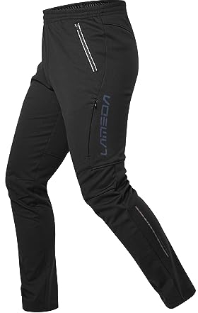 LAMEDA Fahrradhose Laufhose Herren Lang Winter Thermo gefüttert Winddicht Atmungsaktiv Jogginghose Softshellhose für Radfahren Laufen Outdoor Schwarz L
