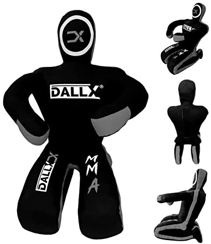 DALLX MMA Brottningsdummy BBJ brottning brasiliansk Jiu Jitsu boxningssäck Judo Karate kastande boxning slåss dummy självförsvar sittande position – OFYLLD (svart grå, 5 fot)