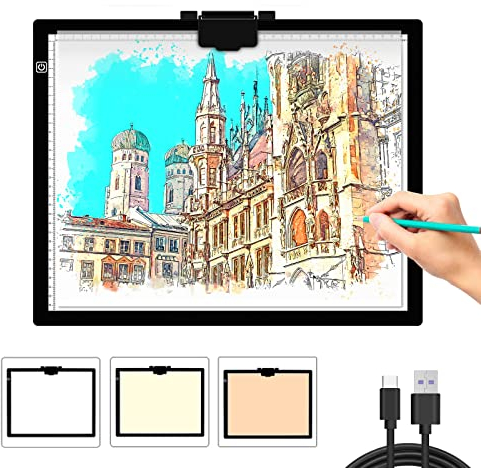 A3 Lichtkasten für Zeichnung Portable einstellbare Helligkeit Led Light Pad Tracing Light Board mit Typ-C-Kabel für Künstler Zeichnung, Diamant Malerei, Stencilling, Skizzieren, Animation, Röntgen