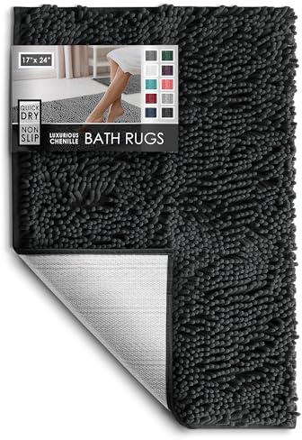 Hearth & Harbor Bathroom Rugs, Chenille Bath Mat - Machine Washable Bath Mats for Bathroom Non-Slip Backing Rubber, Quick Dry Bathroom Mat, Small Beige