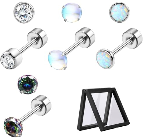 DGUSO Titan Ohrringe für Empfindliche Ohren, Mondstein Opal Kleine Ohrstecker für Mädchen Kinder, Hypoallergene G23 Titan Ohrstecker für Damen Herren