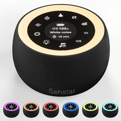 Sehstar Machine à Bruit blanc sommeil Thérapie Sonore Boite musique bébé&Agrande personne 22Bruit blanc/5Yoga/5α-Wave 7couleurs/3luminosité/lumière de respiration Écran tactile Minuteur (Noir, Moyen)