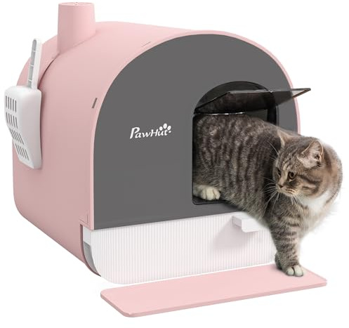 PawHut Arenero Cerrado para Gatos con Bandeja Extraíble 43x44x47 cm Rosa