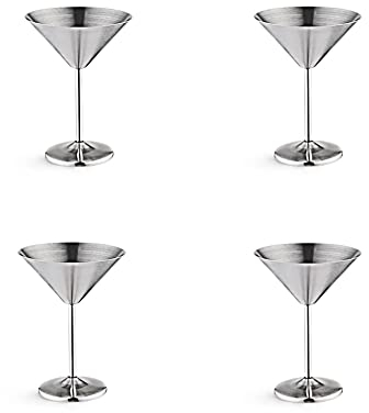 Wisyurt Lot de 4 verres à martini en acier inoxydable incassables, polis miroir 237 ml