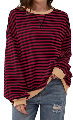 DUOEASE Felpa Oversize Donna Elegante Casual,Maglione Righe Manica Lunga Girocollo Autunno e Inverno Righe L