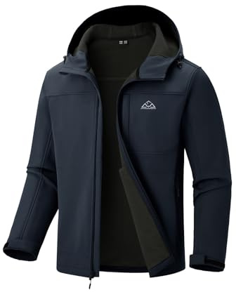 Rdruko Men's Lightweight Softshell Jacket Fleece Lined Hooded Water Resistant Winter Hiking Windbreaker Jackets Navy Blue S
