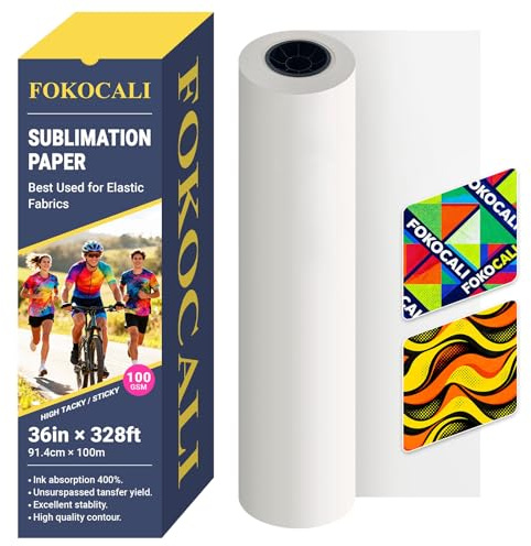 FOKOCALI 36in x 328ft High Tacky Sticky Apparel Sublimation Transfer Paper Roll, 100gsm Prevents Ghosting