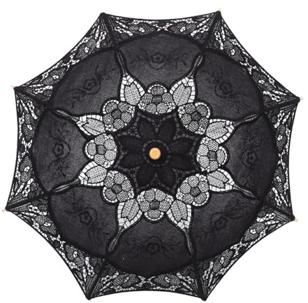 HONMEET Regenschirm aus Spitze aus schwarzer Spitze schwarzer Spitzenschirm großer regenschirm big umbrella Regenschirm-Stütze Dekoration der Hochzeitsszene hölzern Black