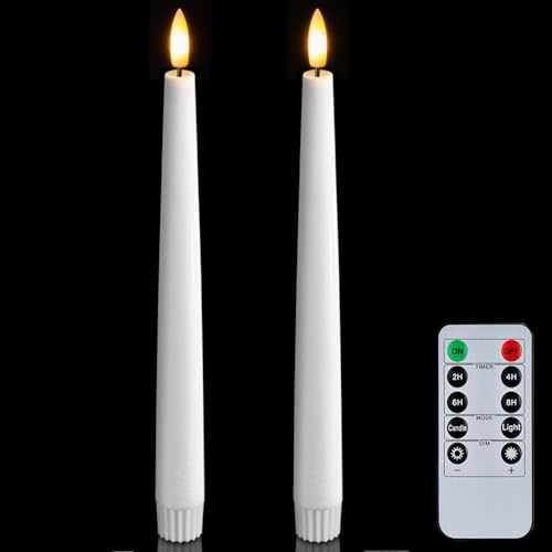 Homemory 2 Pack Real Wax Flameless Taper Candles with Remote and Timer, 9.6 inch Battery Operated Stick Flickering, Led Window Table Candles with Lifelike Flame for Indoor Home Decor