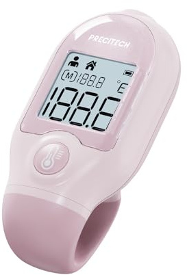 PRECITECH - Thermomètre sans contact Multifonction – Format poche - Température corps, liquide, objet et environnement - Diagnostique Visuel - Mémoire intégrée – Couleur Rose