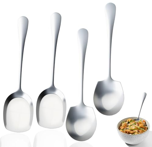Lot de 4 Cuillères de Service en Acier Inoxydable, 2 Cuillères Rondes 22x6,5cm, 2 Cuillères Carrées 22,5x6cm, Grande Cuillère, Cuillère de Service pour Buffet, Restaurant, Mariage, Hôtel, Fête