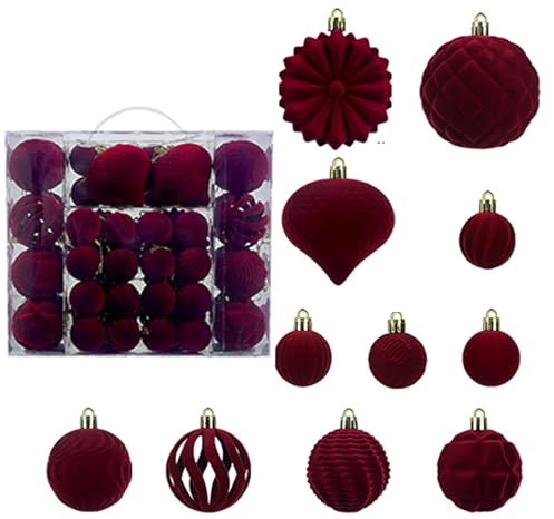 YUSSEQDD 48 decorazioni natalizie a nido d'ape, varie forme, facili da usare, adatte per feste, decorazioni per stanze, speciali, 48 pezzi 468 (rosso)
