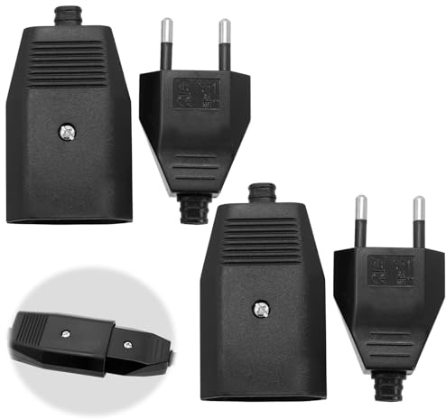 4 Pièces Euro Couplage Schuko Plat, Caoutchouc Prise Electrique Femelle 250V IP20, Connecteur Europe Fiche Plate avec Contact de Protection, Prises Adaptateurs Universels, Noir