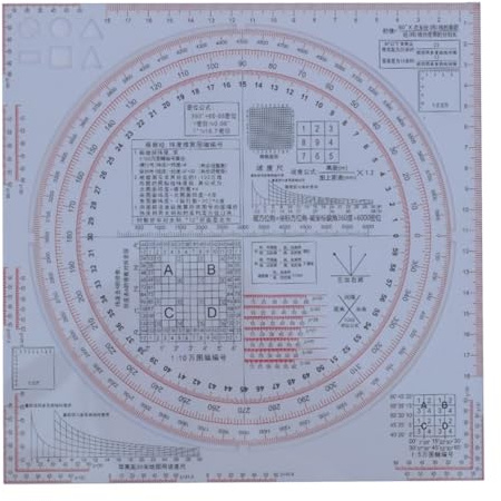 Gettimore Règle de calcul de type 2025 pour calculatrice de densité, mesure cartographique, 23 cm x 23 cm, outil de mesure de terrain en plastique transparent avec impression à l'encre bicolore