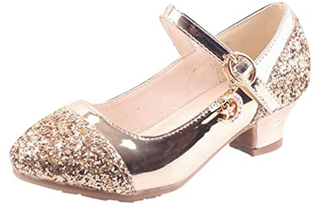 Generisch Zapatos de princesa de tacón alto con adornos de cristal para ocasiones festivas actuaciones de baile, dorado, 34 EU