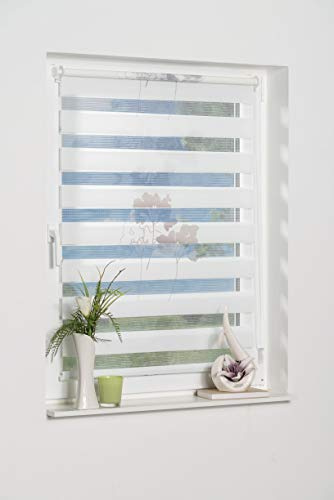 K-home Klemmfix Doppelrollo Denia ohne Bohren Petrol-Grau 100 x 150 cm (B x L) Design:Blume