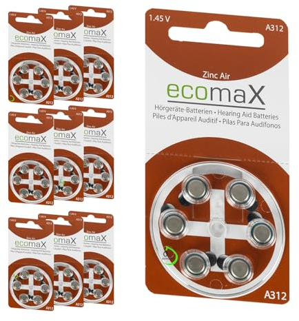 ecomaX HÖRGERÄTE Batterie Typ 312 PR41 BRAUN A312 BATTERIEN (60)