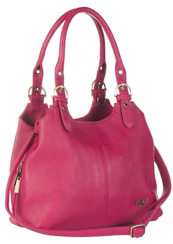 Mabel London Womens Multiple Pockets Handbag - Medium Size Multi Compartments Bag with a Long Shoulder Strap - AMELIA (Hot Pink)