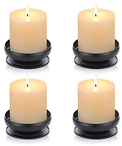 Nuptio Stück 4 Spike Kerzenhalter Eisen Kerzenplatte Stumpenkerzenhalter, Schwarz, Dekorative Eisen Stumpenkerzenplatte, 9cm Durchmesser Standfuß für LED & Wachskerzen, Räucherkerzen, Spa, Hochzeiten