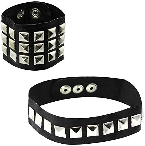 com-four® 2-teiliges Set Armband und Halsband mit Pyramidennieten in Lederoptik, Rocker, Biker, Punk, Steampunk aus Kunstleder für Partygänger, Halloween & Fasching (02 Stück - Armband/Halsband V2)