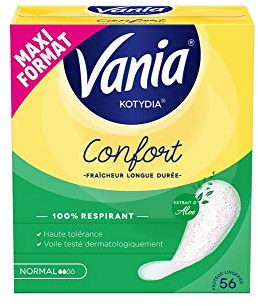 Vania – Protège-Slips Confort Normal Parfum Aloe (boîte de 56 pièces) – Protège-lingeries 100% respirant et confortables – Protection hygiénique avec ajustement parfait et tenue optimale