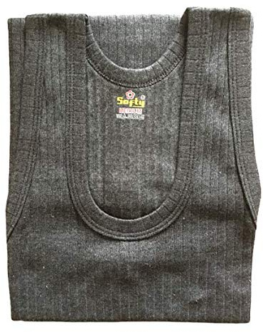 SOFTY® Mens Thermal Underwear Sleeveless White Charcoal Vest & Cotton Vest (Large, 2 Piece Charcoal (Thermal))