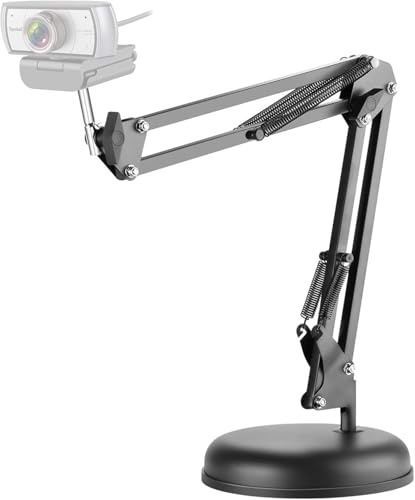 Spedal Desktop Webcam Stand with Weighted Round Base, Adjustable Scissor Arm Camera Mount with Phone Holder, 1/4 Thread MF920Pro, Smartphones, Overhead Recording & Live Streaming