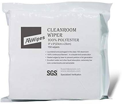 AAWipes Cleanroom Cloth Wipes 9x9 (Bag of 150 Pcs) Double Knit 100% Polyester Wipers Lint Free Cloths with Ultra-fine Filaments, Laser Sealed Edge, Class 100 Cloths, Ultra-soft Wipes CP14009
