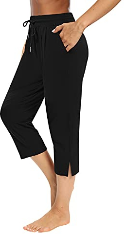 Sarin Mathews Womens Capri Yoga Pants Loose Workout Joggers Drawstring Sweatpants Lounge Pajama Capris Pants with Pockets Black XL