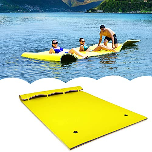 RELAX4LIFE Hamaca de Agua 270x180cm de Espuma XPE de 3 Capas, Hamaca Flotante Enrollable con 2 Cuerdas para Asegurar, Manta de Agua para hasta 5 Personas, Carga 300kg (Amarillo-L)