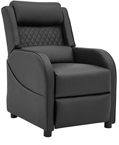 Gaming Recliner Gaming Armchair, Gaming Chair with Footrest and Headrest with Reclining Function for Ultimate Gaming Set Up with Chair Side Pockets in (Black with Black Trim)