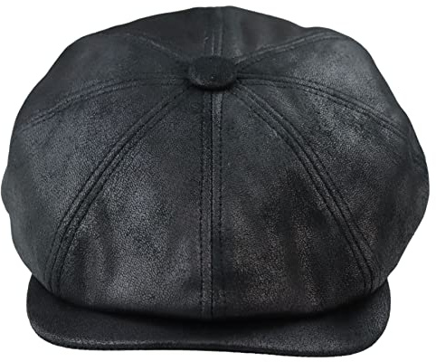 TruClothing Mens 8 Panel Razor Baker Boy Hat PU Leather Blinders Newsboy Flat Cap Black Brown - Black S/M