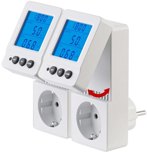 revolt Energiemonitor: 2er Energiekostenmesser und Stromverbrauchzähler mit aufklappbarem (Digitaler Stromzähler, Digitales Energiekostenmessgerät, Waschmaschine)