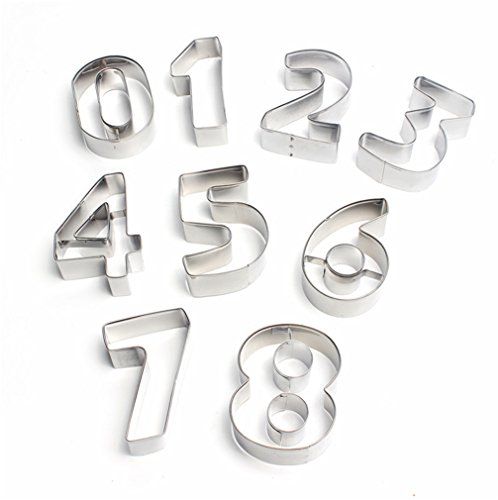 Welhammsae Acero Inoxidable Tamaño Grande 0-9 números Mayúsculas Galleta Cortadores Moldes de la Letra Cortador de Ancho Para la Torta de Bricolaje Galletas Sushi Frutas Pudín