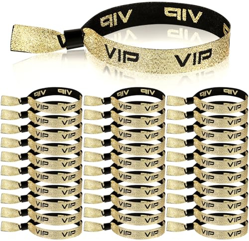 Aoriher 50 Braccialetti d'Ingresso in Tessuto VIP Cinturini da Polso VIP Fasce VIP per Eventi Bracciali VIP di Identificazione Dorati con Chiusura per Parchi di Divertimenti Concerti Compleanni