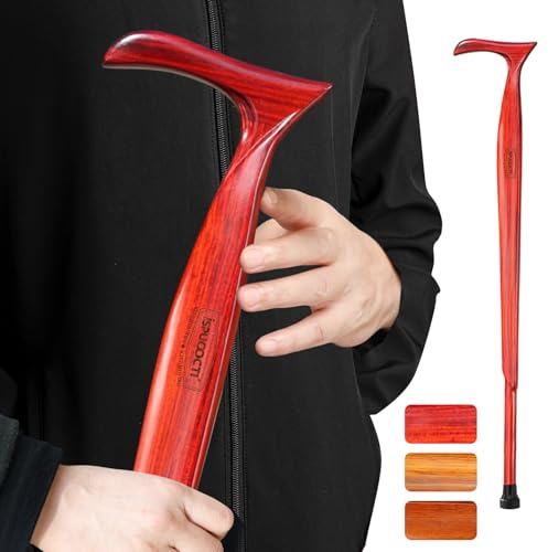 ispuoocti Bastón de madera para hombre y mujer, madera maciza natural, 3 pies de goma, resistente, con bolsa de viaje, bastones ergonómicos para personas mayores, bastón unisex (sándalo)