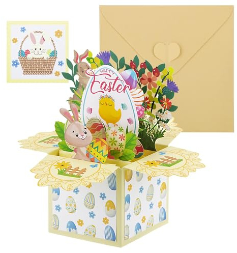 Carte Pop Up de Pâque 3d Carte de Voeux Tiré Happy Easter Carte Cadeau Surprise Motif Lapin Poule Œuf avec Enveloppe Carte Pour Pâque